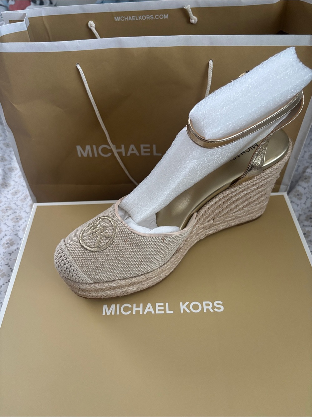 Michael Kors Natural Beige Espadrille Wedge Slingback Sandals